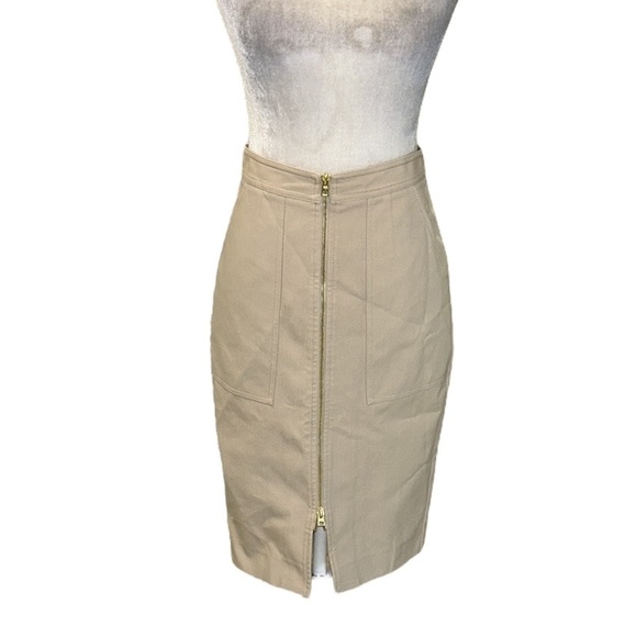 Diane Von Furstenberg Khaki Stretch Patch Pocket Zip Front Midi Pencil Skirt   4 - Picture 4 of 15